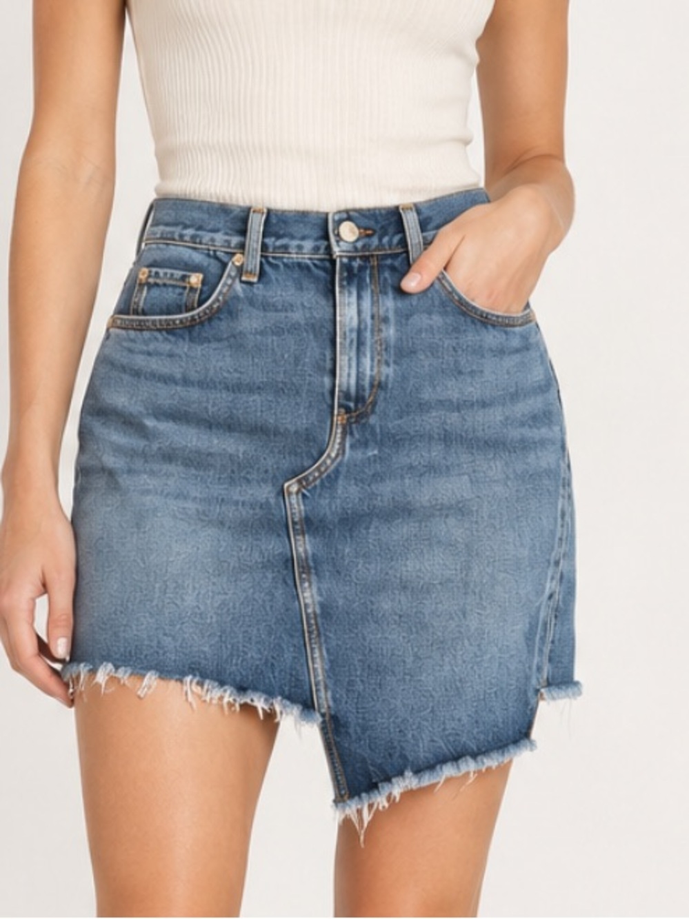 rag & bone JEAN Asymmetrical Raw Hem Denim Skirt Size 27 57268